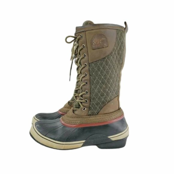 Sorel Shoes - Sorel Womens Brown Black Leather Mid Calf Waterproof Winter Snow Boots Size 8